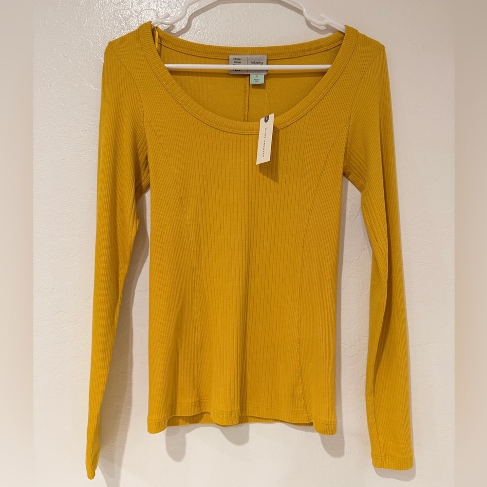 Saturday Sunday Mustard Yellow Ribbed Long Sleeve Top size XS